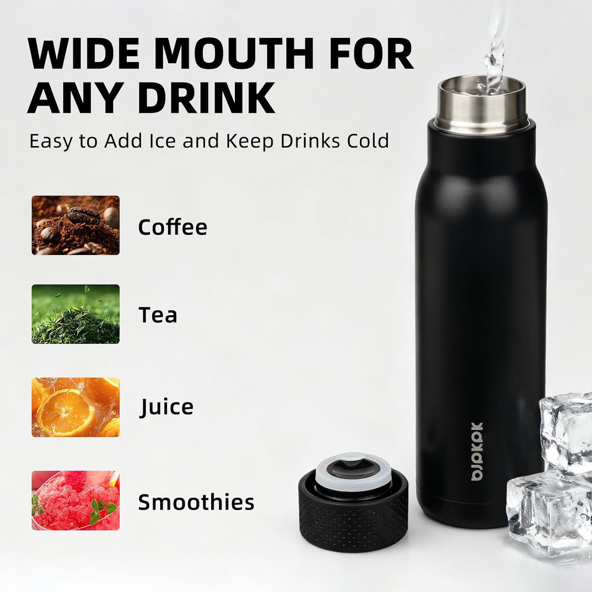 BJPKPK 21 oz Insulated Water Bottle, Leakproof Stainless Steel Flask