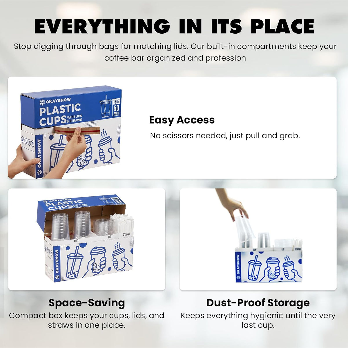 16 Oz 100 Pack Dispoable Cups with Lids and Straws