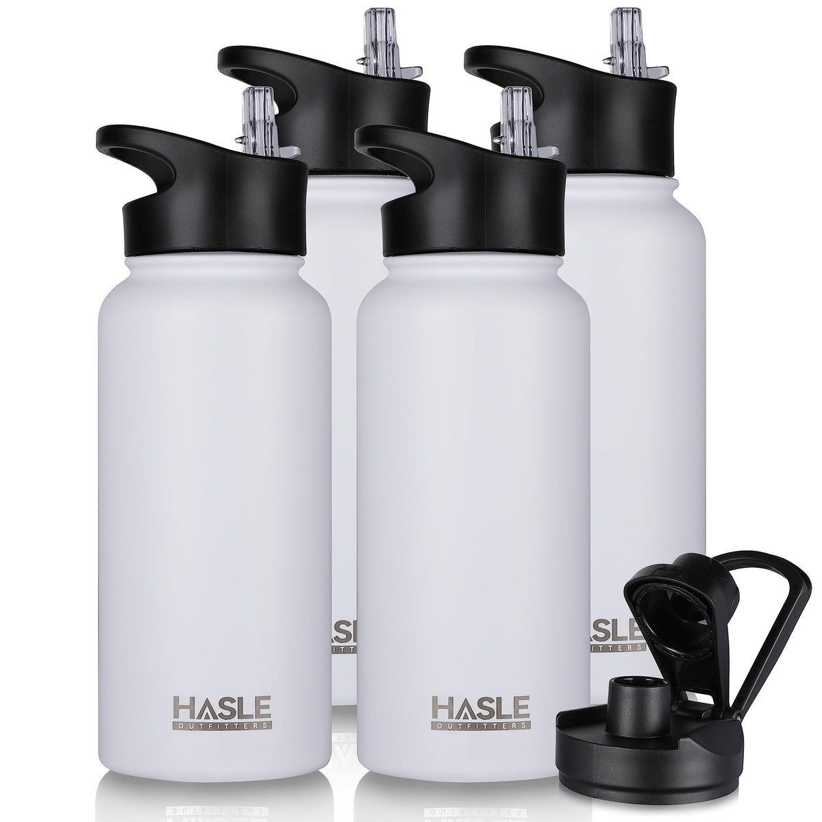 HASLE OUTFITTERS 32 oz Insulated Water Bottle Stainless Steel Double Walled Vacuum Sports Water Bottle with 2 Lids (Straw and Spout Lid) for Gym Camping Hiking(Black,1)