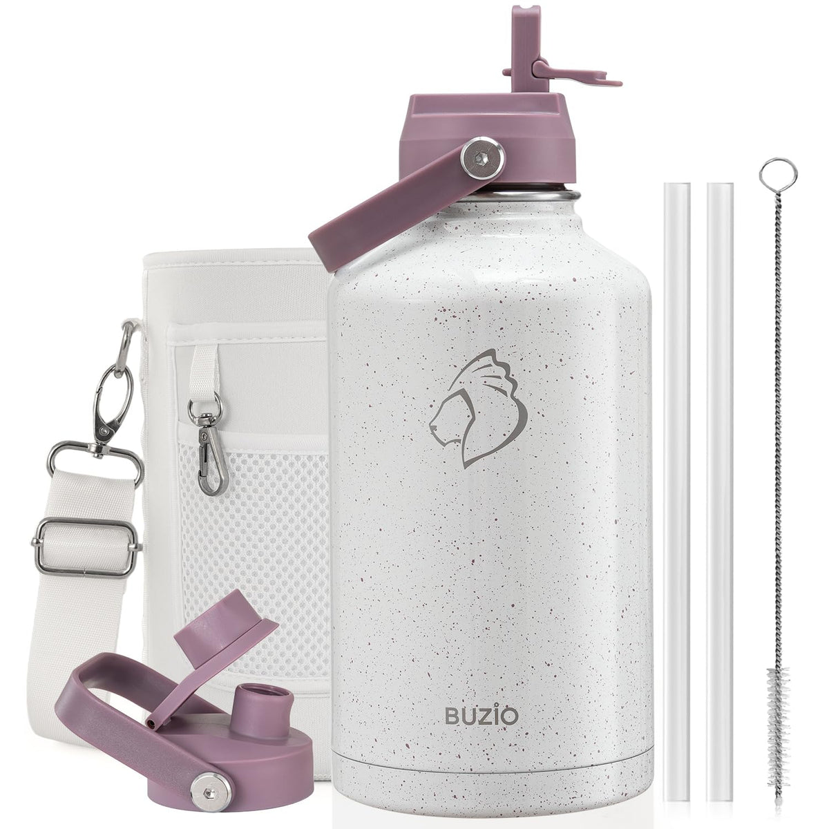 BUZIO 64 oz Insulated Stainless Steel Water Bottle with Dust-proof Lids