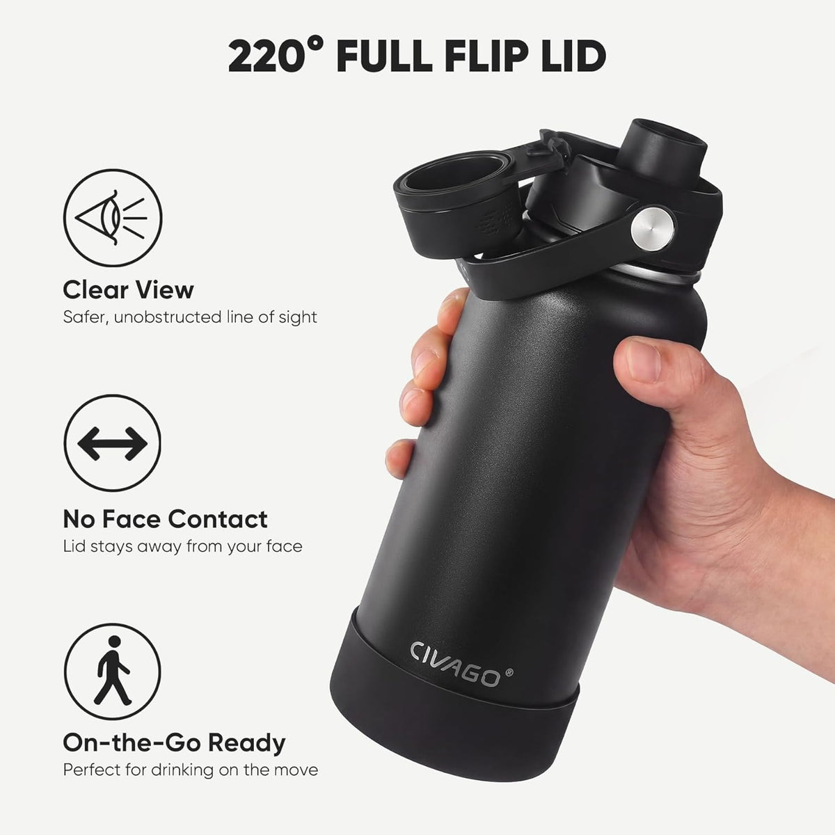 CIVAGO 24 oz Insulated Stainless Steel Water Bottle with Removable Straw