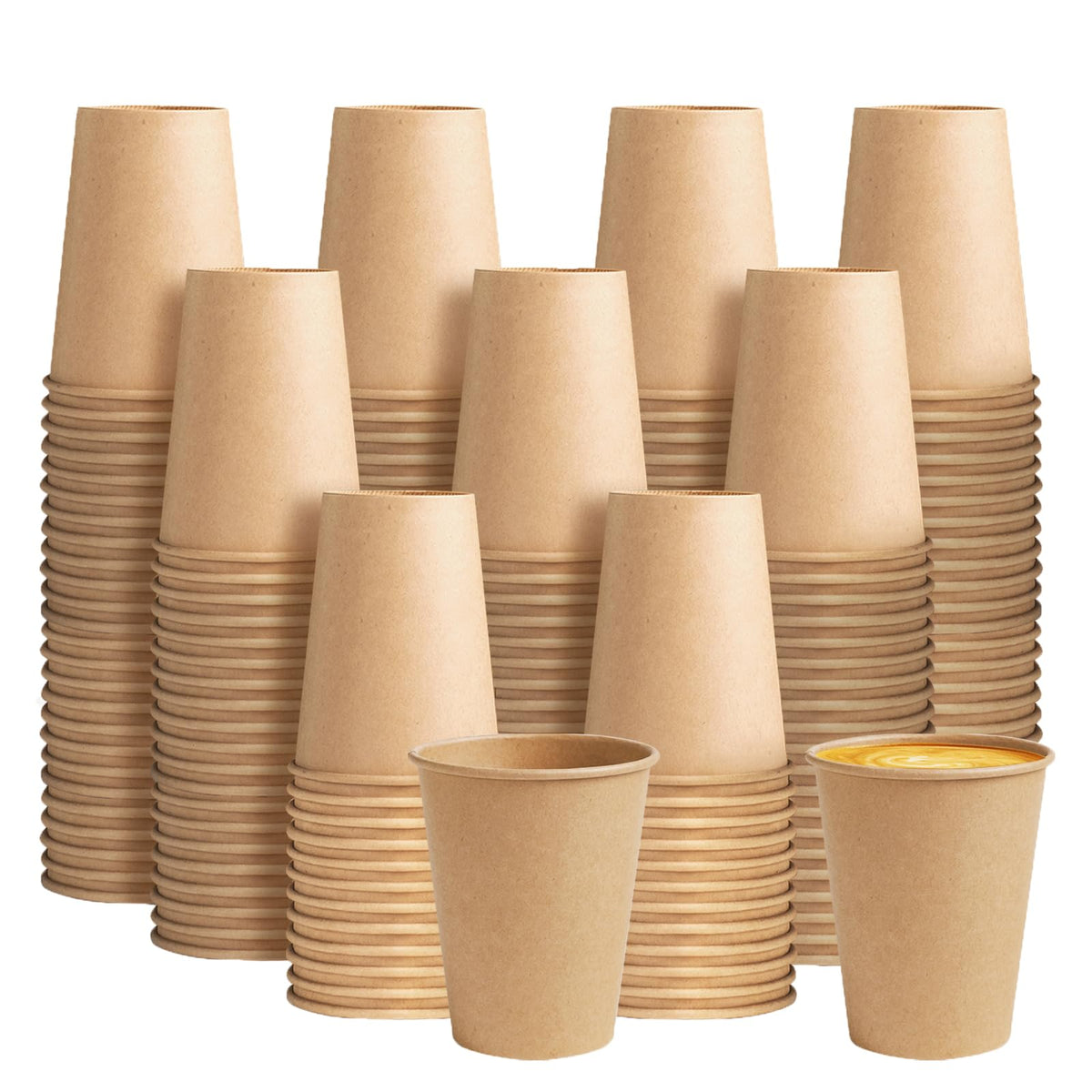 BYSNOW 200 Pack 10 oz Kraft Paper Cups, Disposable Coffee Hot Water Cups