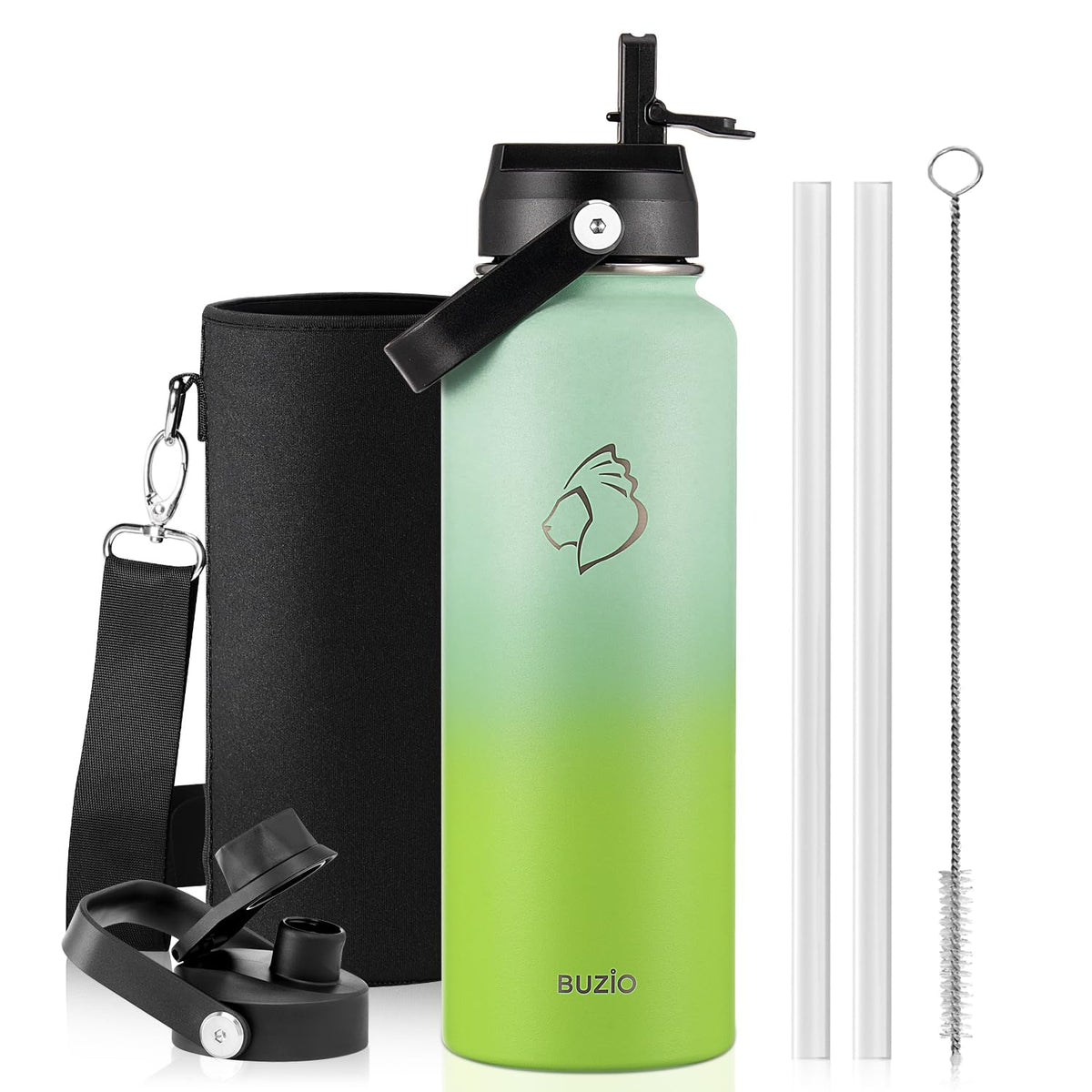 BUZIO 64 oz Insulated Stainless Steel Water Bottle with Dust-proof Lids
