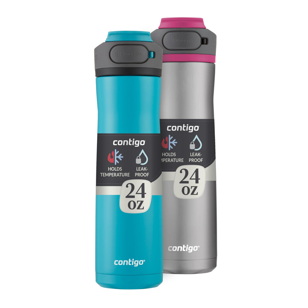 Contigo Cortland Chill 2.0 Blueberry Stainless Steel Water Bottle Vacuum-Insulated Spill-Proof Lid 24oz Ideal for Hot or Cold Drinks Interchangeable Lid Perfect for Kids & Adults