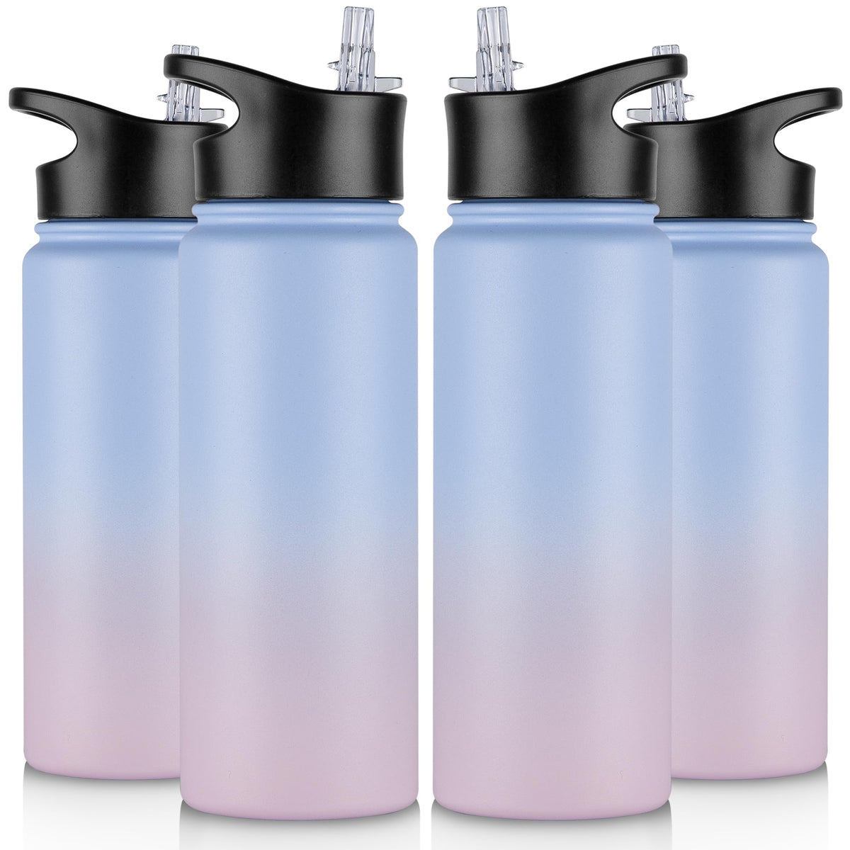 40 oz Insulated Water Bottle with Straw, Stainless Steel Sports Water Bottles with 2 Lids (Straw and Wide Mouth lid), Double Wall Vacuum, Leakproof, BPA-Free, Black