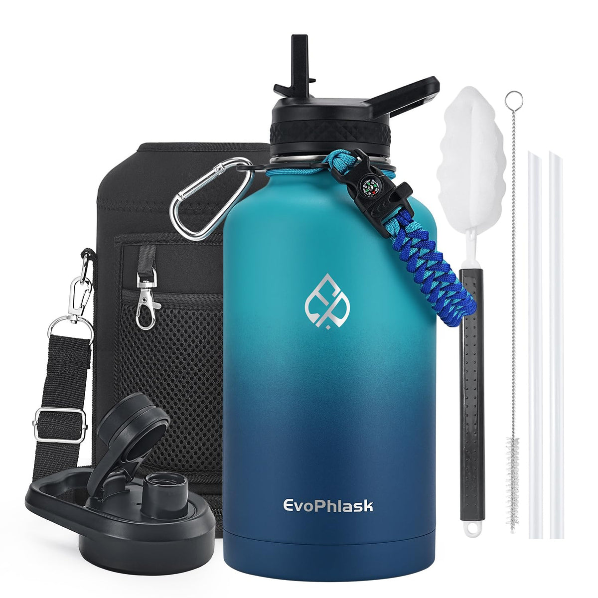 64 oz Insulated Water Bottle with Carrier Bag, Indigo Black