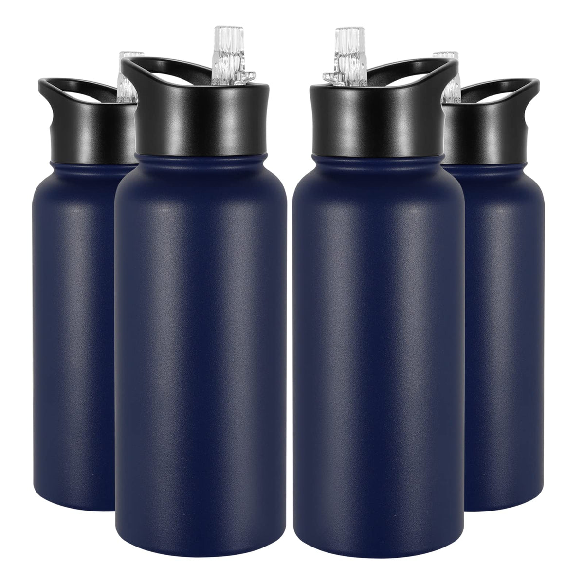 40 oz Insulated Water Bottle with Straw, Stainless Steel Sports Water Bottles with 2 Lids (Straw and Wide Mouth lid), Double Wall Vacuum, Leakproof, BPA-Free, Black
