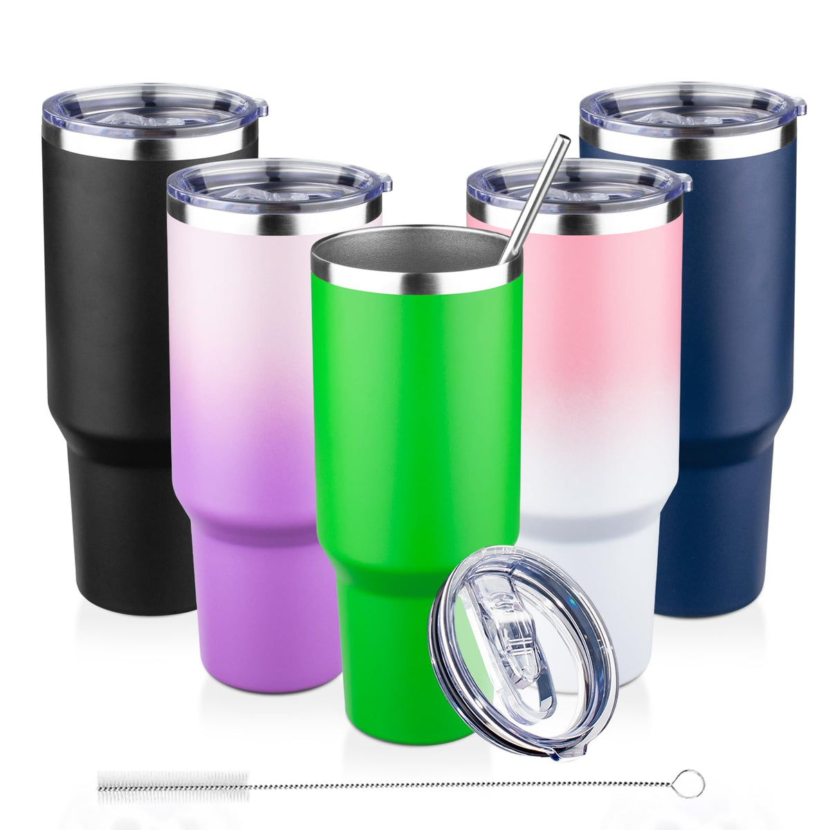 30 oz Tumbler with Lids and Straws Double Wall Insulated Tumbler Cup,Stainless Steel Leak-proof Thermal Coffee Tumbler Powder Coated Travel Mug for Cold and Hot Beverages,Silver