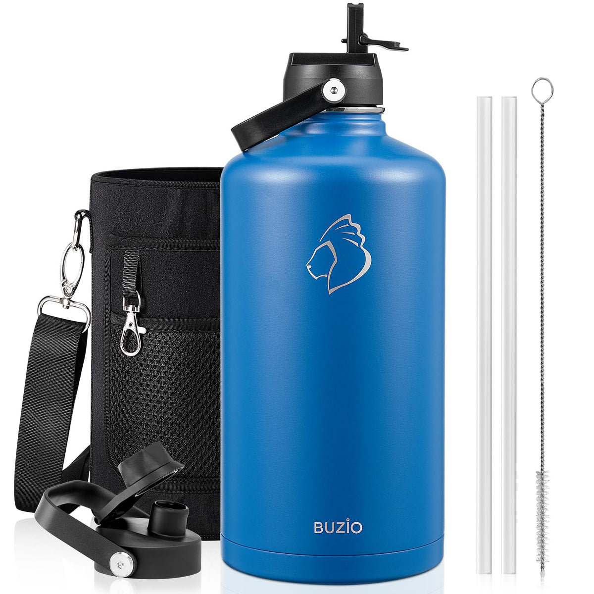 BUZIO 64 oz Insulated Stainless Steel Water Bottle with Dust-proof Lids
