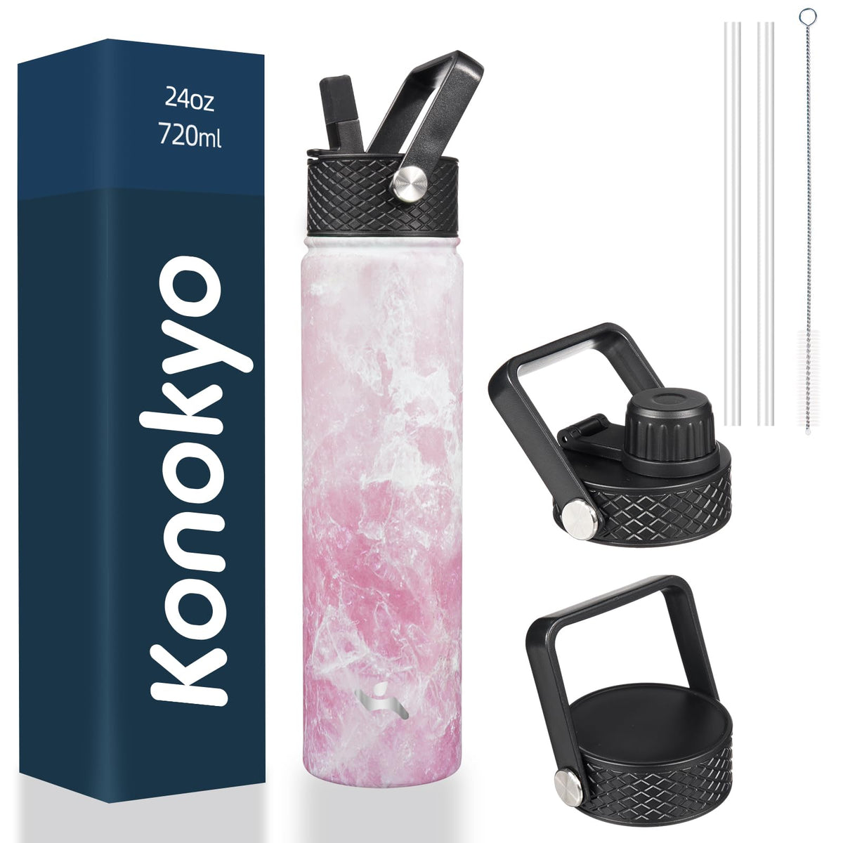 Konokyo 22 oz Insulated Stainless Steel Water Bottle with Straw Lid