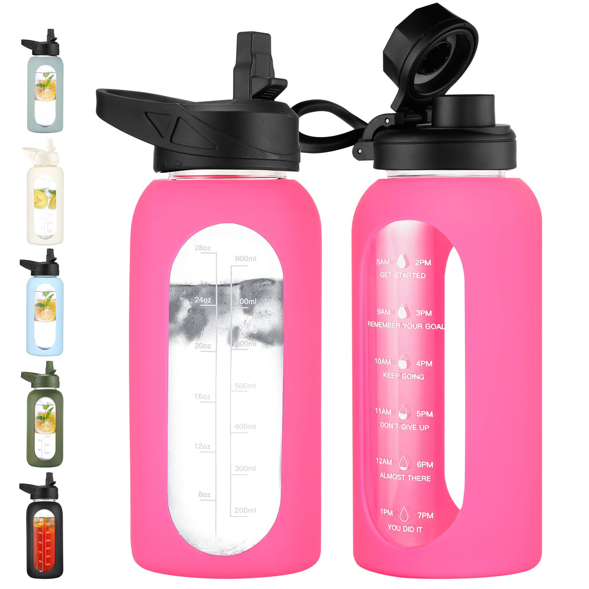CIVAGO 64 oz Glass Water Bottle with Straw, Half Gallon Large Water Jug
