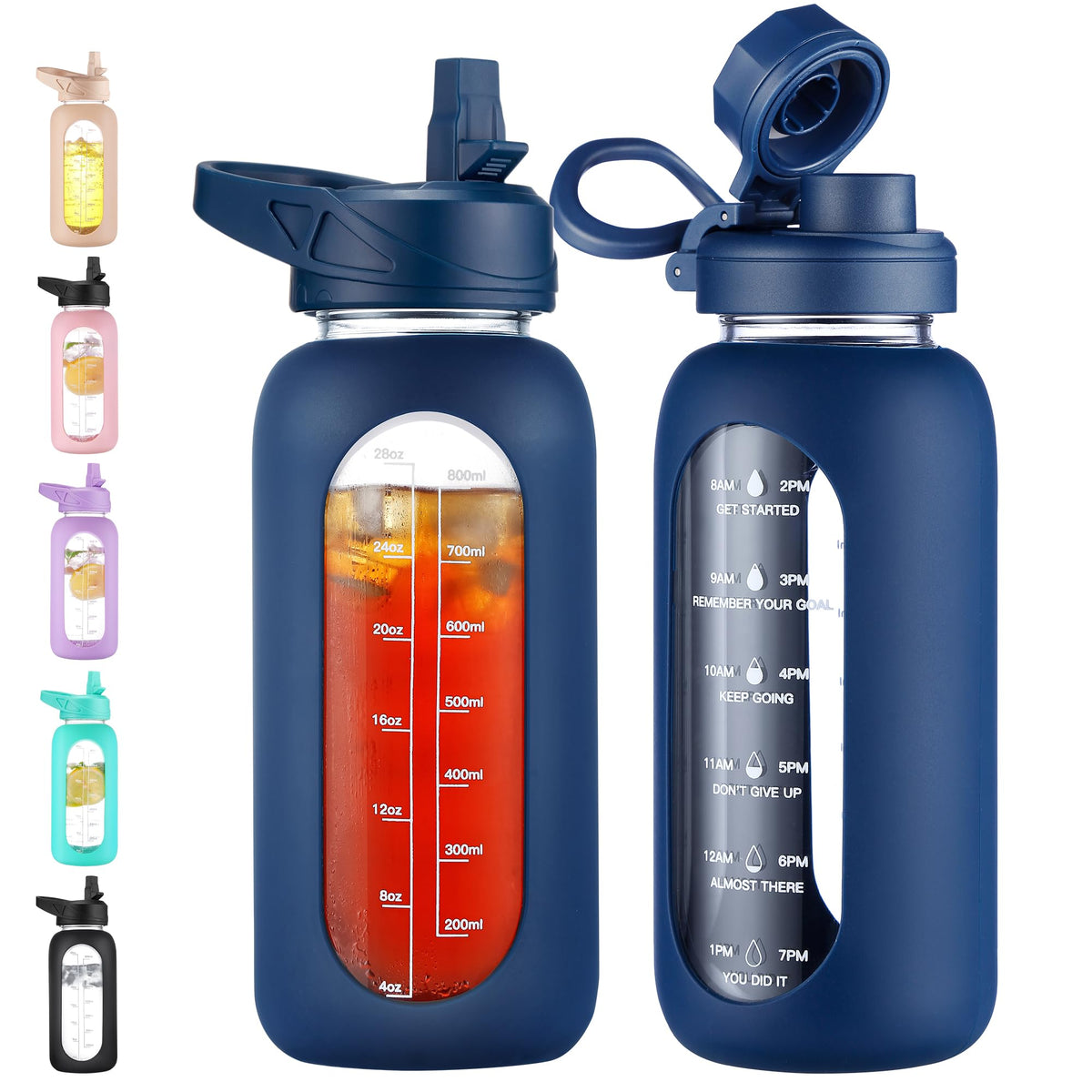CIVAGO 64 oz Glass Water Bottle with Straw, Half Gallon Large Water Jug