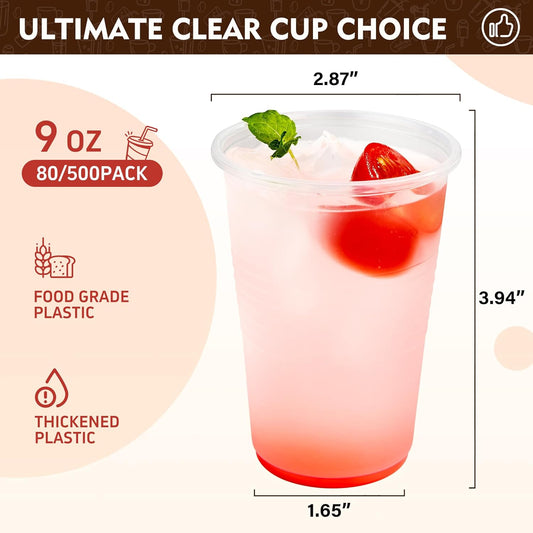 YEEHAW 9 oz Plastic Cups, 500 Pack - Clear Disposable Drinking Water Cups for Cold Beverages, Clear Plastic Cups for Drinking, Ideal for Party