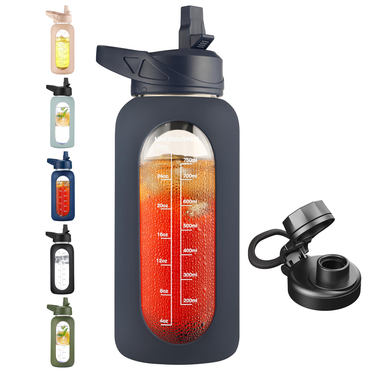 CIVAGO 64 oz Glass Water Bottle with Straw, Half Gallon Large Water Jug