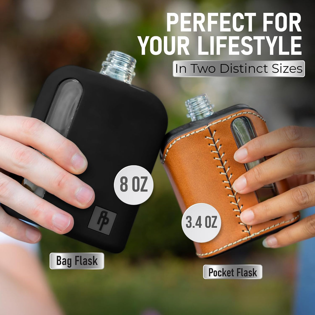 Ragproper Glass Hip Flask for Men – Modern Whiskey & Liquor Pocket Flask with Cork & Silicone Lid Liners, Durable Silicone Covered, Firm Grip – Single Shot 3.4oz (100ml) Black