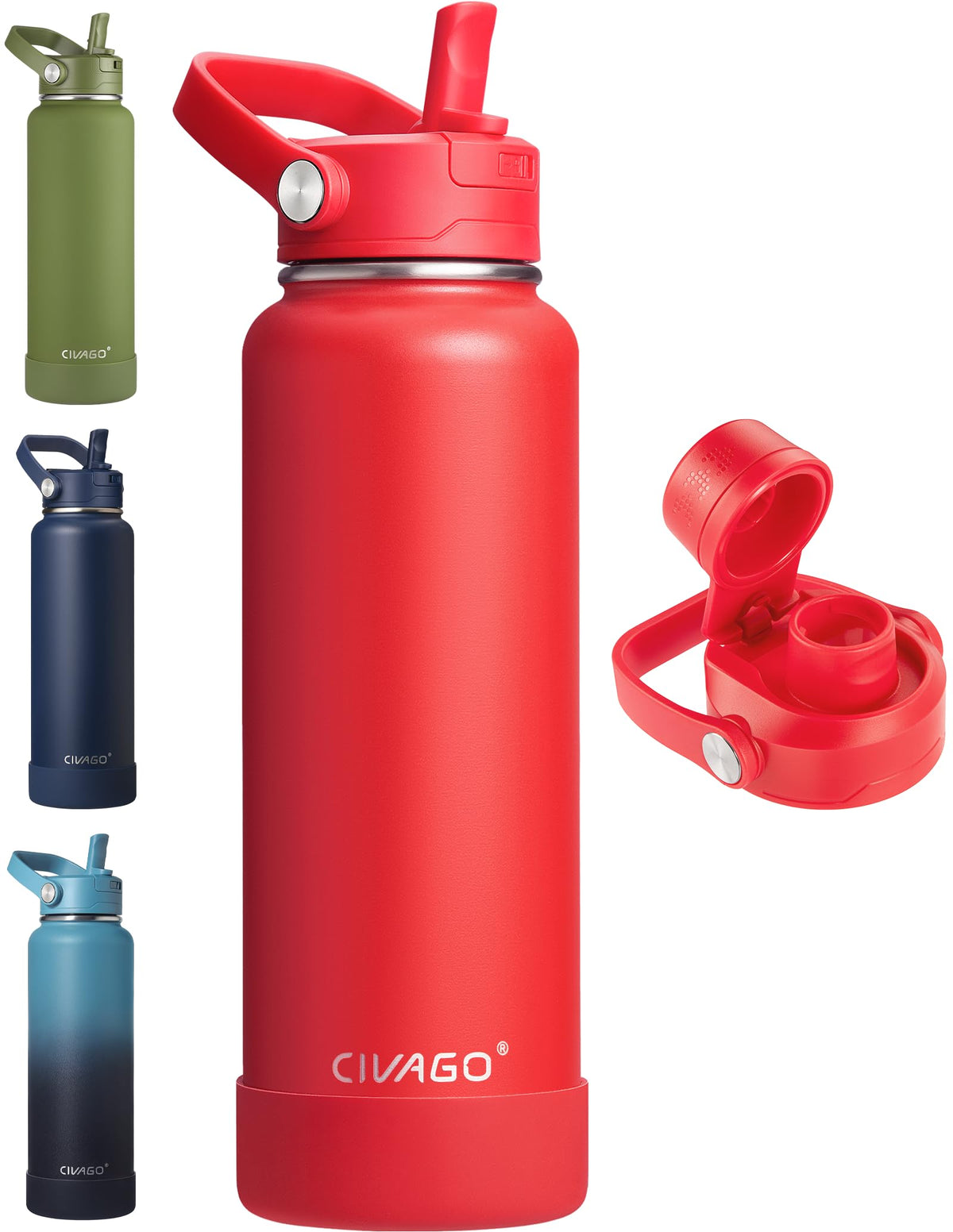 CIVAGO 24 oz Insulated Stainless Steel Water Bottle with Removable Straw