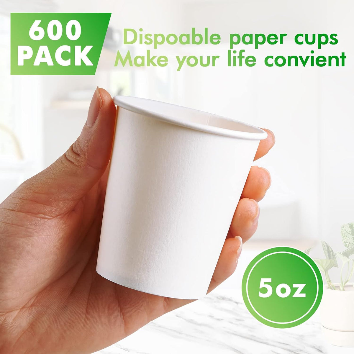 TV TOPVALUE 5 oz Paper Cups, 600 Count Disposable Bathroom Cups Bulk,White