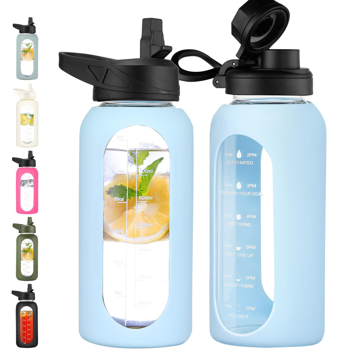 CIVAGO 64 oz Glass Water Bottle with Straw, Half Gallon Large Water Jug