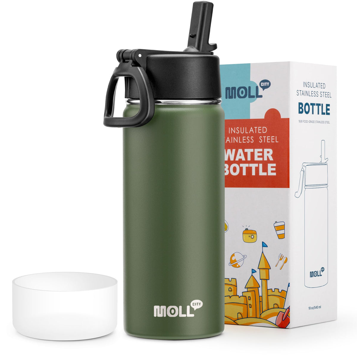 Stainless Steel Water Bottle 16 oz, Grass Green