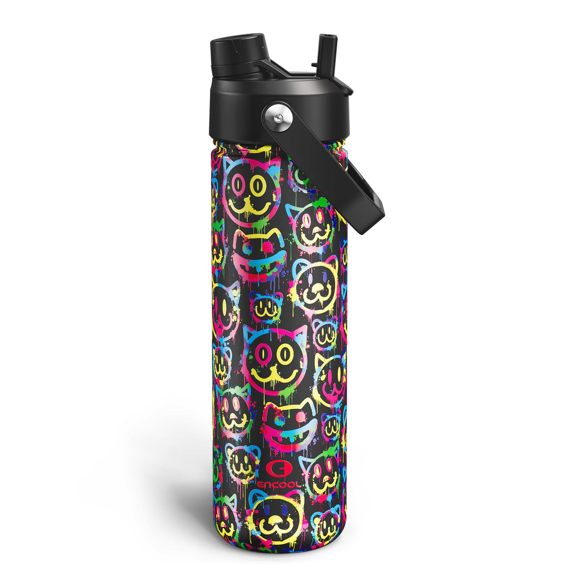 ENCOOL Insulated Water Bottle with Straw Stainless Steel Water Bottle, Leak-Proof, BPA-Free, Double Wall Vacuum Keeps Cold for 24 Hours for Sports, Travel, School (26 oz, Black Night)