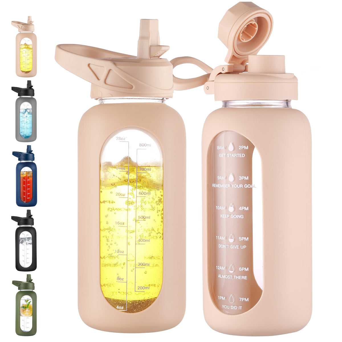 CIVAGO 64 oz Glass Water Bottle with Straw, Half Gallon Large Water Jug