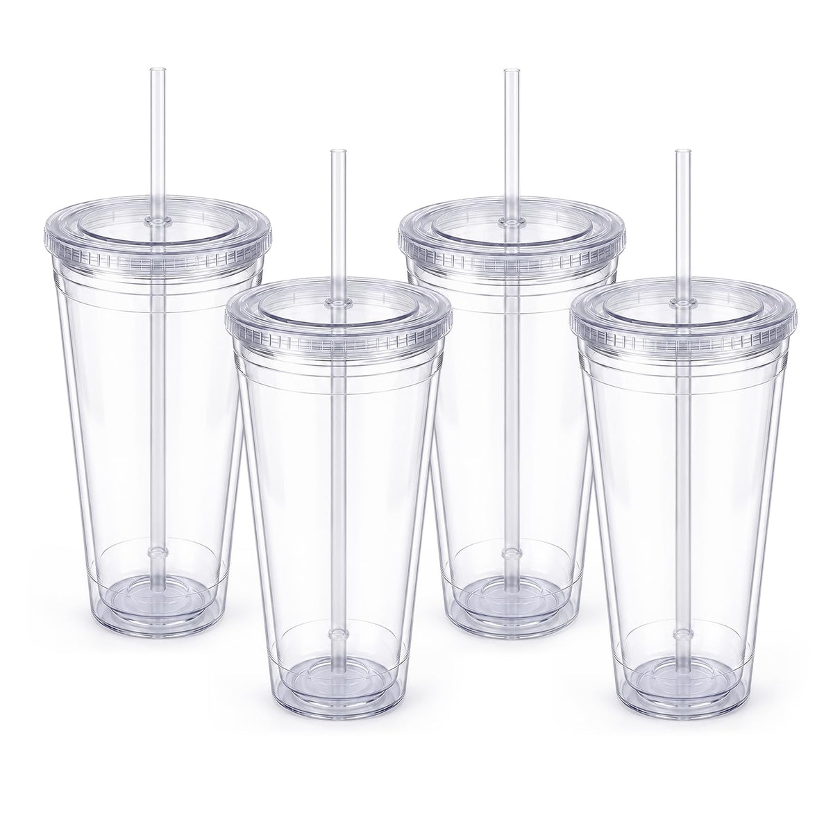 Zukro Clear Double Wall Plastic Tumbler with Lid and Straw 32 oz, 2 Pack