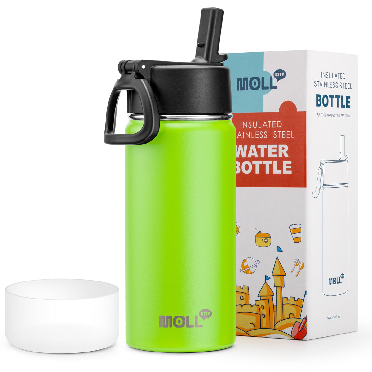 Stainless Steel Water Bottle 16 oz, Grass Green