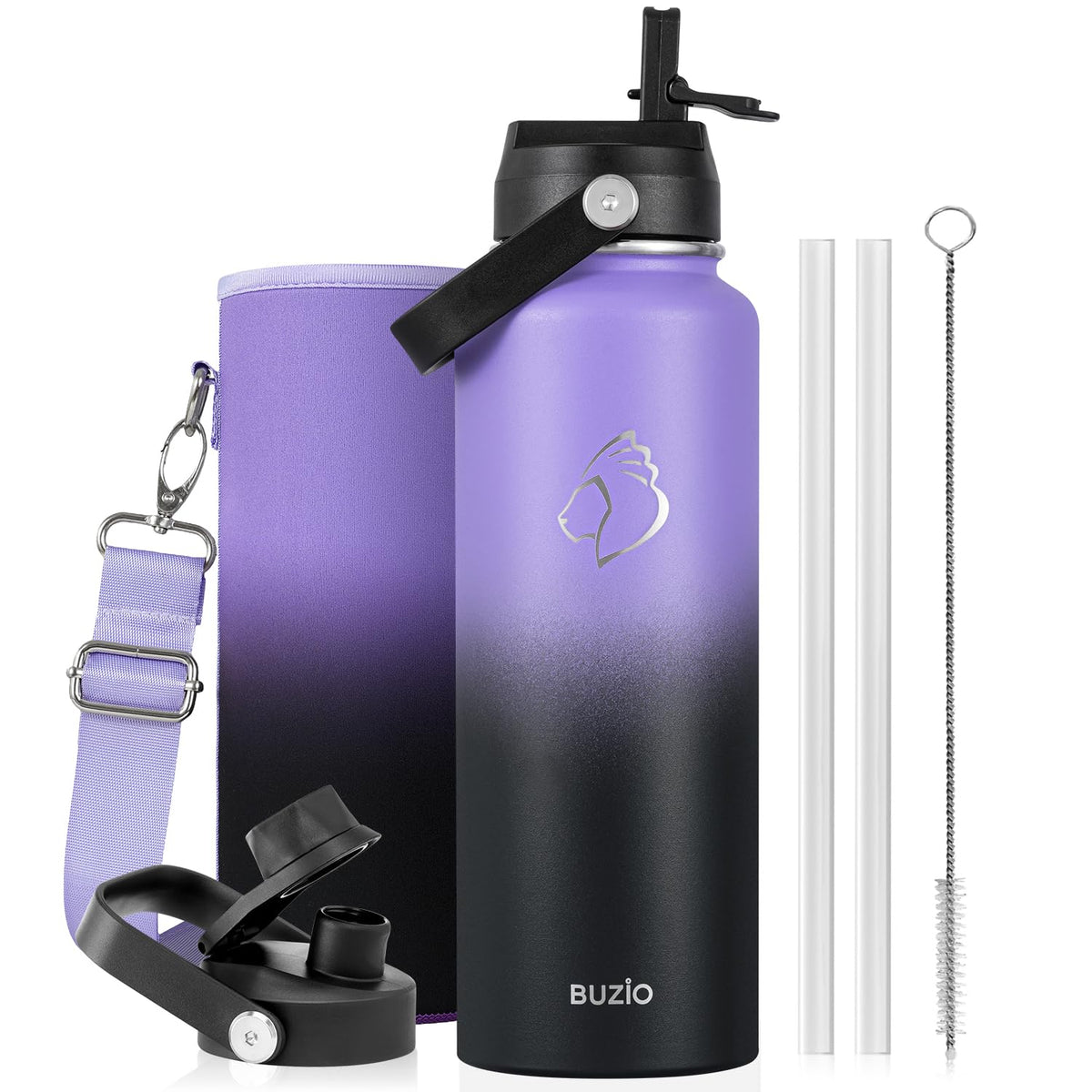 BUZIO 64 oz Insulated Stainless Steel Water Bottle with Dust-proof Lids