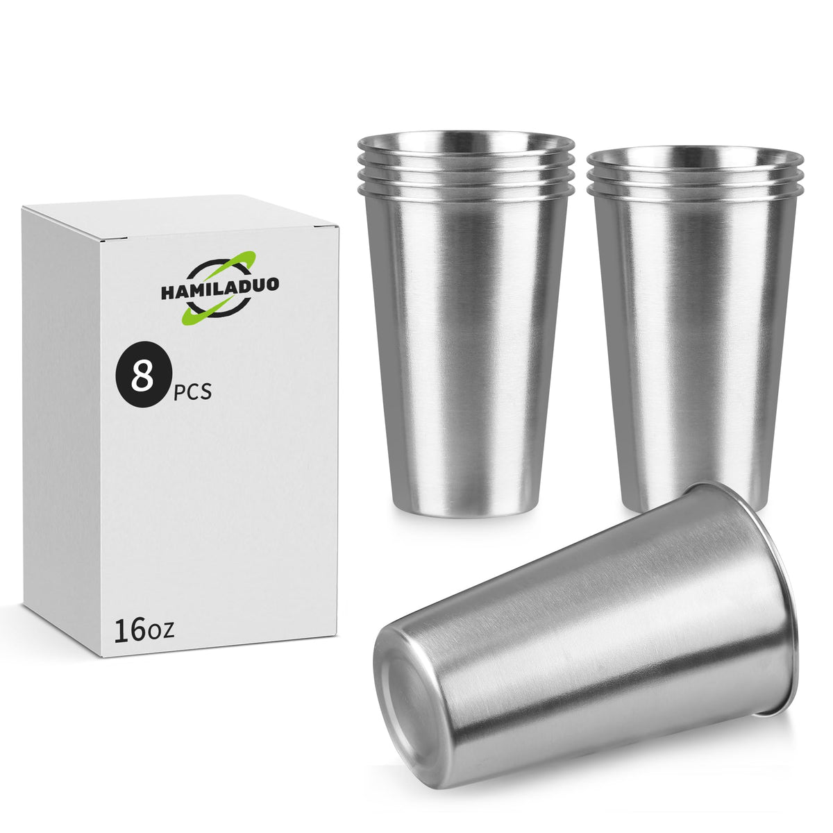 16 oz Stainless Steel Pint Cups, 4Pack Steel Cup,Pint Cup Tumbler，water Tumbler,Stackable,Reusable,BPA Free, (4)