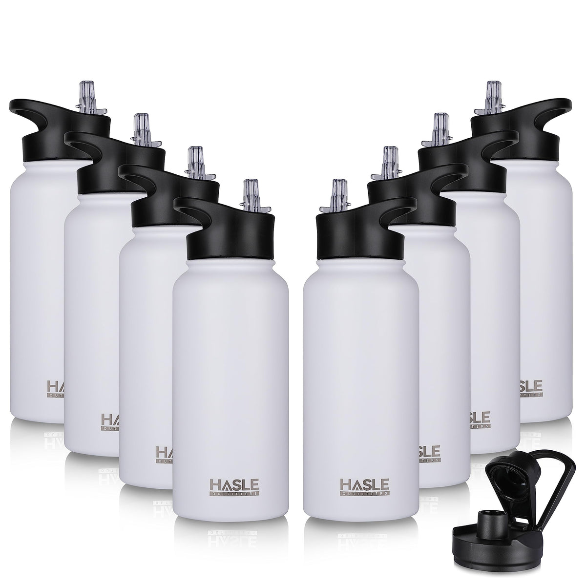HASLE OUTFITTERS 32 oz Insulated Water Bottle Stainless Steel Double Walled Vacuum Sports Water Bottle with 2 Lids (Straw and Spout Lid) for Gym Camping Hiking(Black,1)