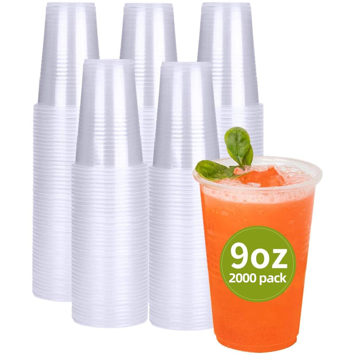 RACETOP 500 Pack 9 oz Plastic Cups, Clear Disposable Plastic Cups Bulk, Cold Drinking Party Cup, Transparent for Wedding, Thanksgiving, Christmas, Party