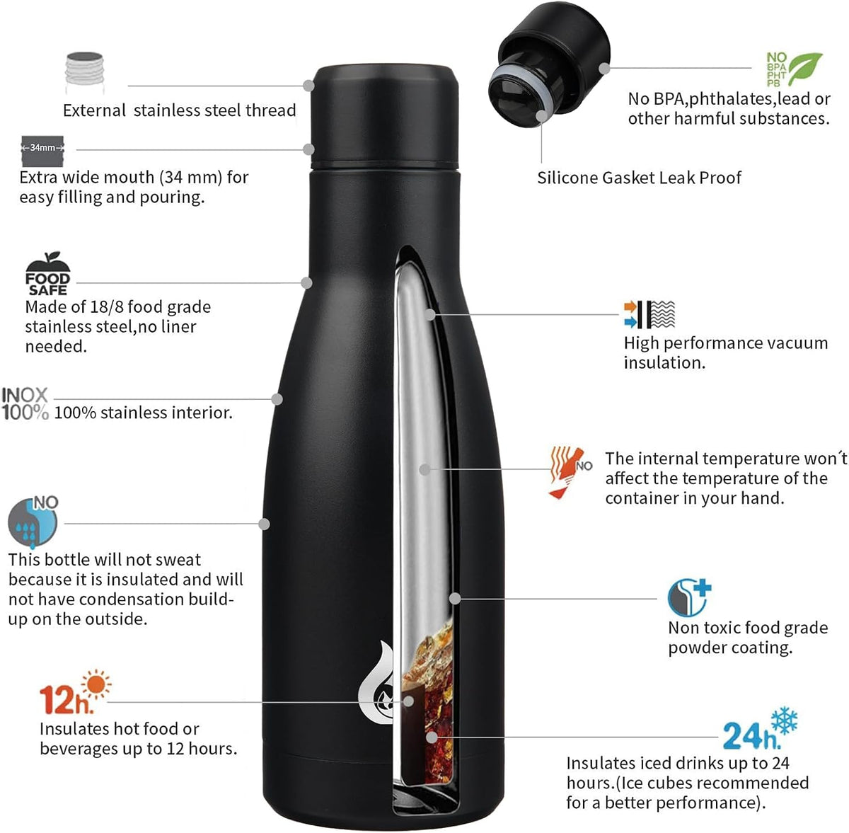 BJPKPK 12 oz Small Water Bottle, Reusable Insulated Stainless Steel Flask