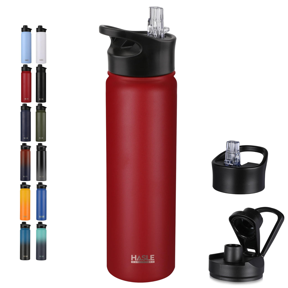 HASLE OUTFITTERS 32 oz Insulated Water Bottle Stainless Steel Double Walled Vacuum Sports Water Bottle with 2 Lids (Straw and Spout Lid) for Gym Camping Hiking(Black,1)
