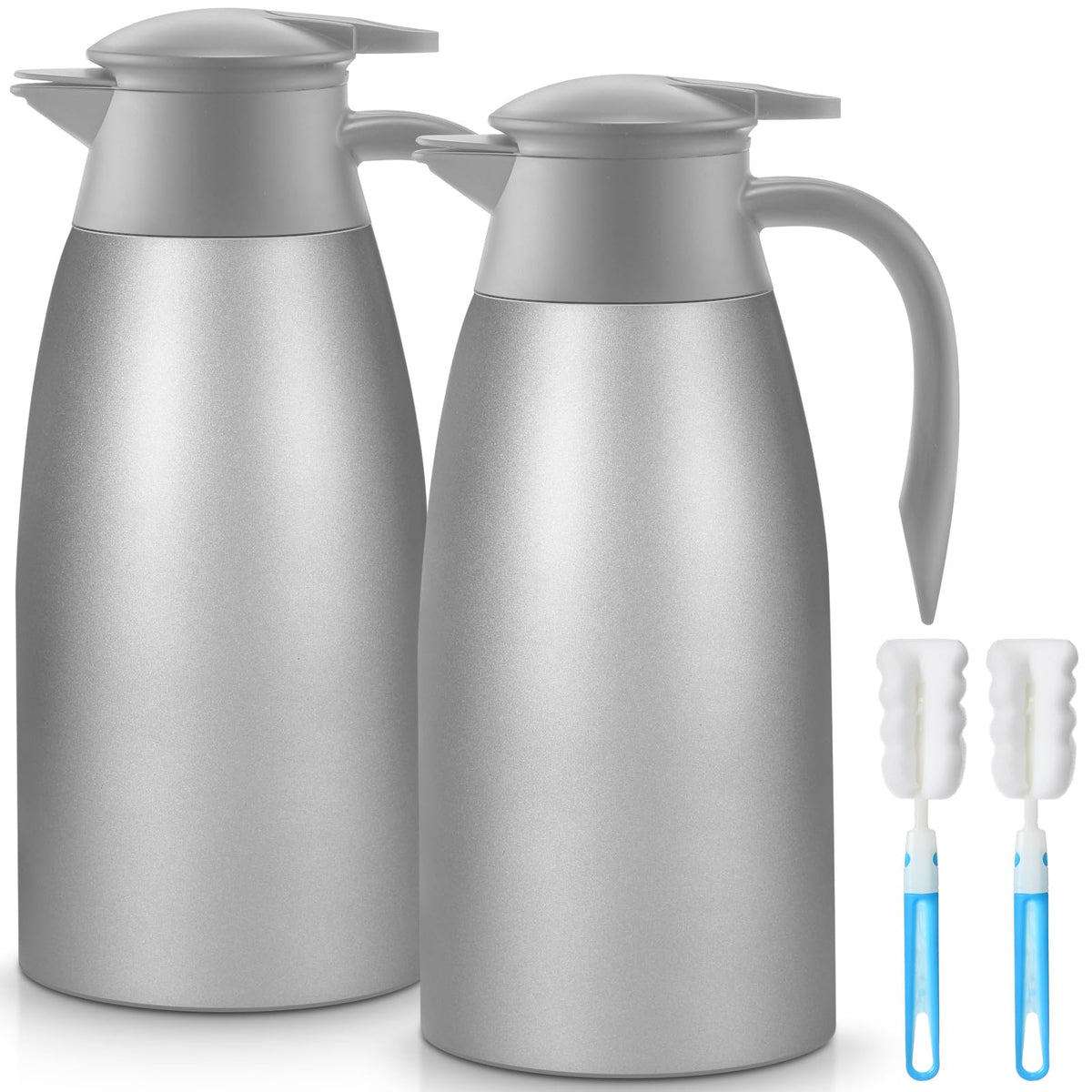 Norme 2 Pcs Thermal Coffee Carafe Creamer, Silver, 68 oz