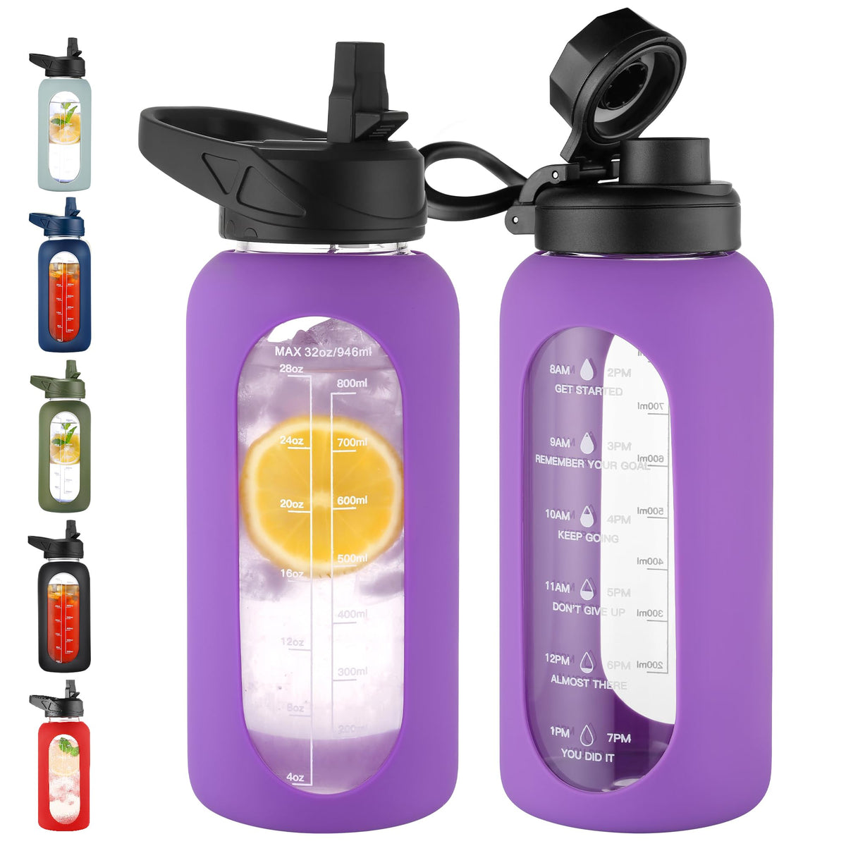 CIVAGO 64 oz Glass Water Bottle with Straw, Half Gallon Large Water Jug