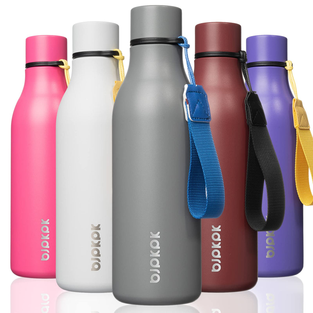 BJPKPK 18oz Insulated Water Bottle, Stainless Steel Bottle with Carry Strap