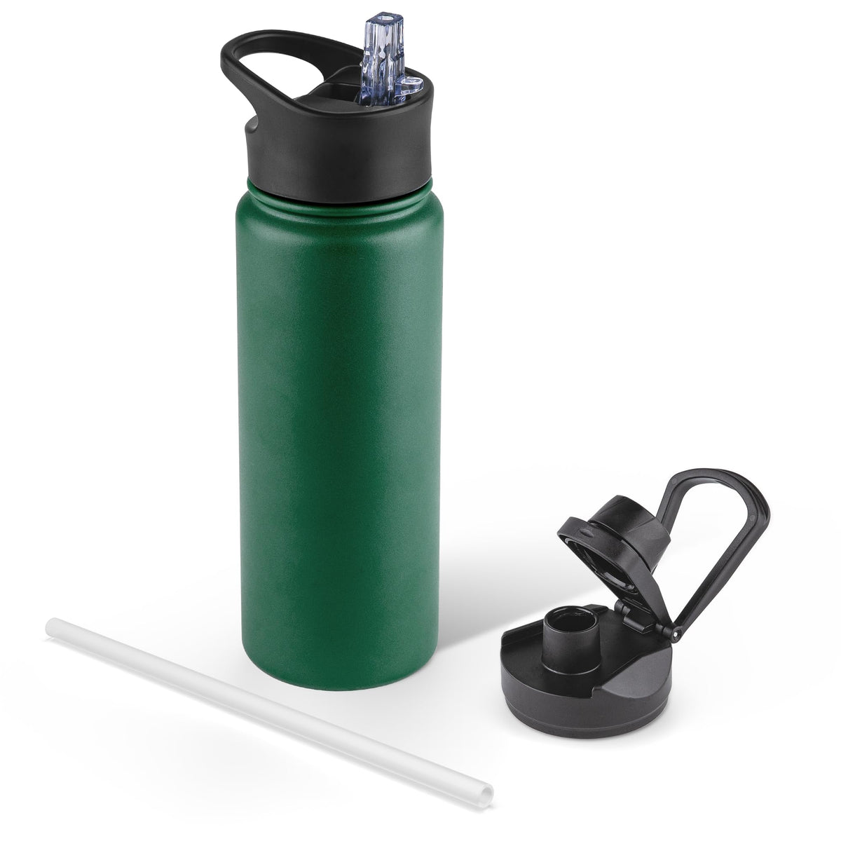 40 oz Insulated Water Bottle with Straw, Stainless Steel Sports Water Bottles with 2 Lids (Straw and Wide Mouth lid), Double Wall Vacuum, Leakproof, BPA-Free, Black