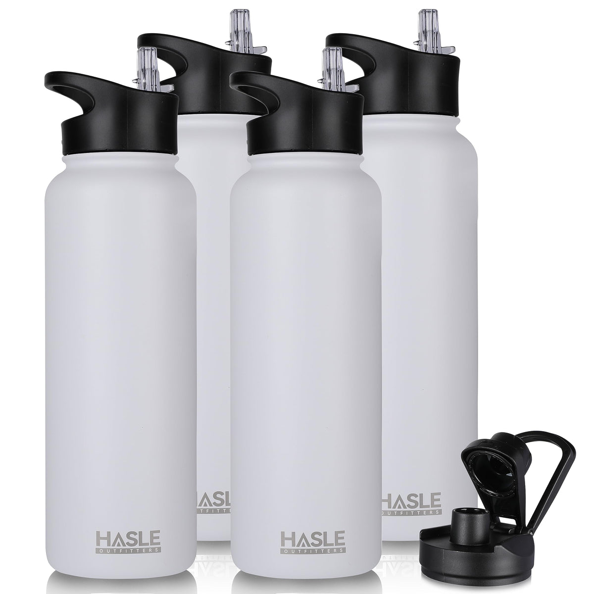 HASLE OUTFITTERS 32 oz Insulated Water Bottle Stainless Steel Double Walled Vacuum Sports Water Bottle with 2 Lids (Straw and Spout Lid) for Gym Camping Hiking(Black,1)