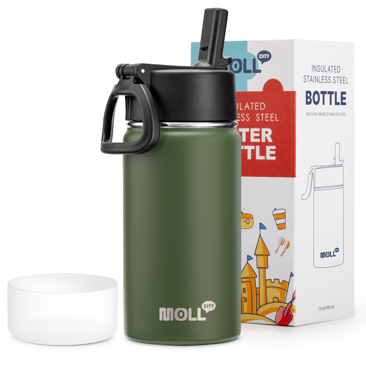 Stainless Steel Water Bottle 16 oz, Grass Green