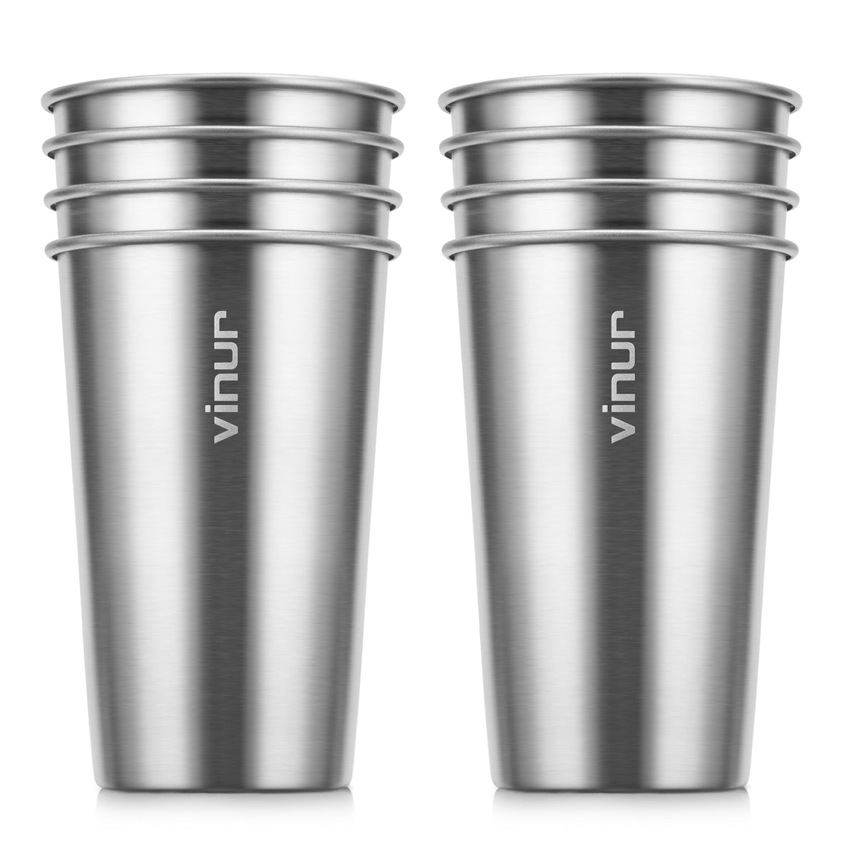 Stainless Steel Cups-16 oz Colorful Stackable Metal Drinking Glasses 8 Pcs