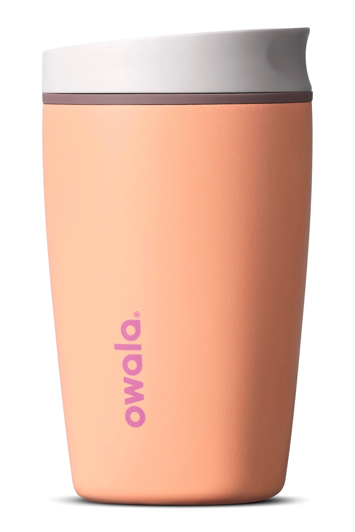 Owala SmoothSip Slider Insulated Stainless Steel Coffee Tumbler, Reusable Iced Coffee Cup, Hot Coffee Travel Mug, BPA Free 12 oz, Pink (Pucker Up)