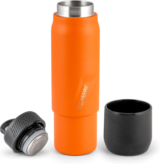 EcoVessel Flask with Removable Shot Cup 8 oz Insulated Orange