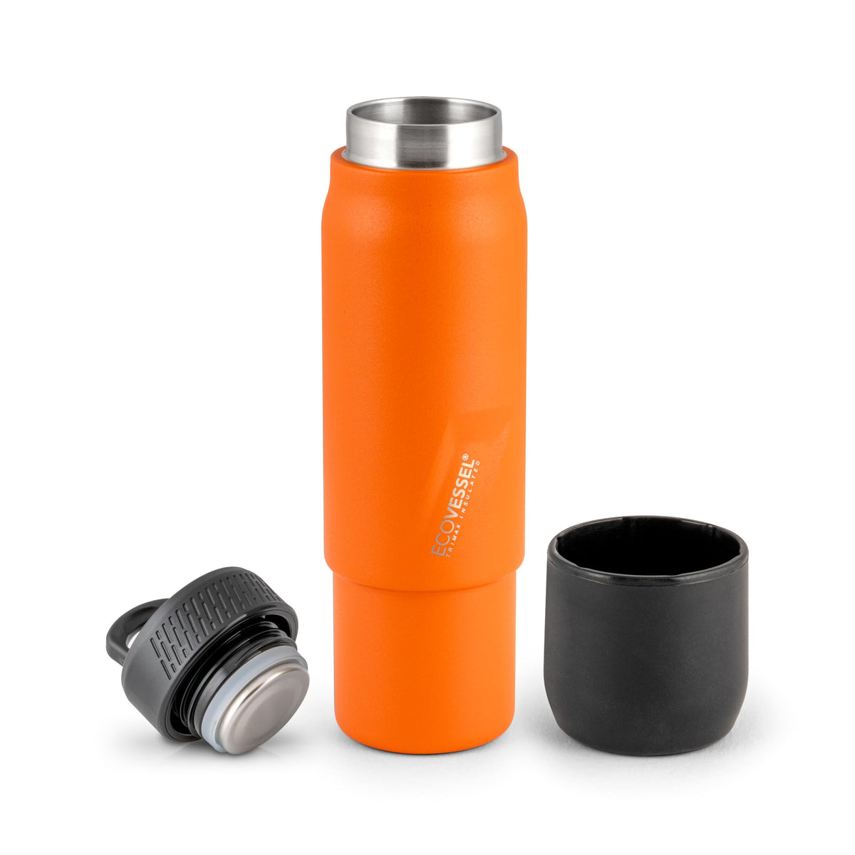 EcoVessel Flask with Removable Shot Cup 8 oz Insulated Orange