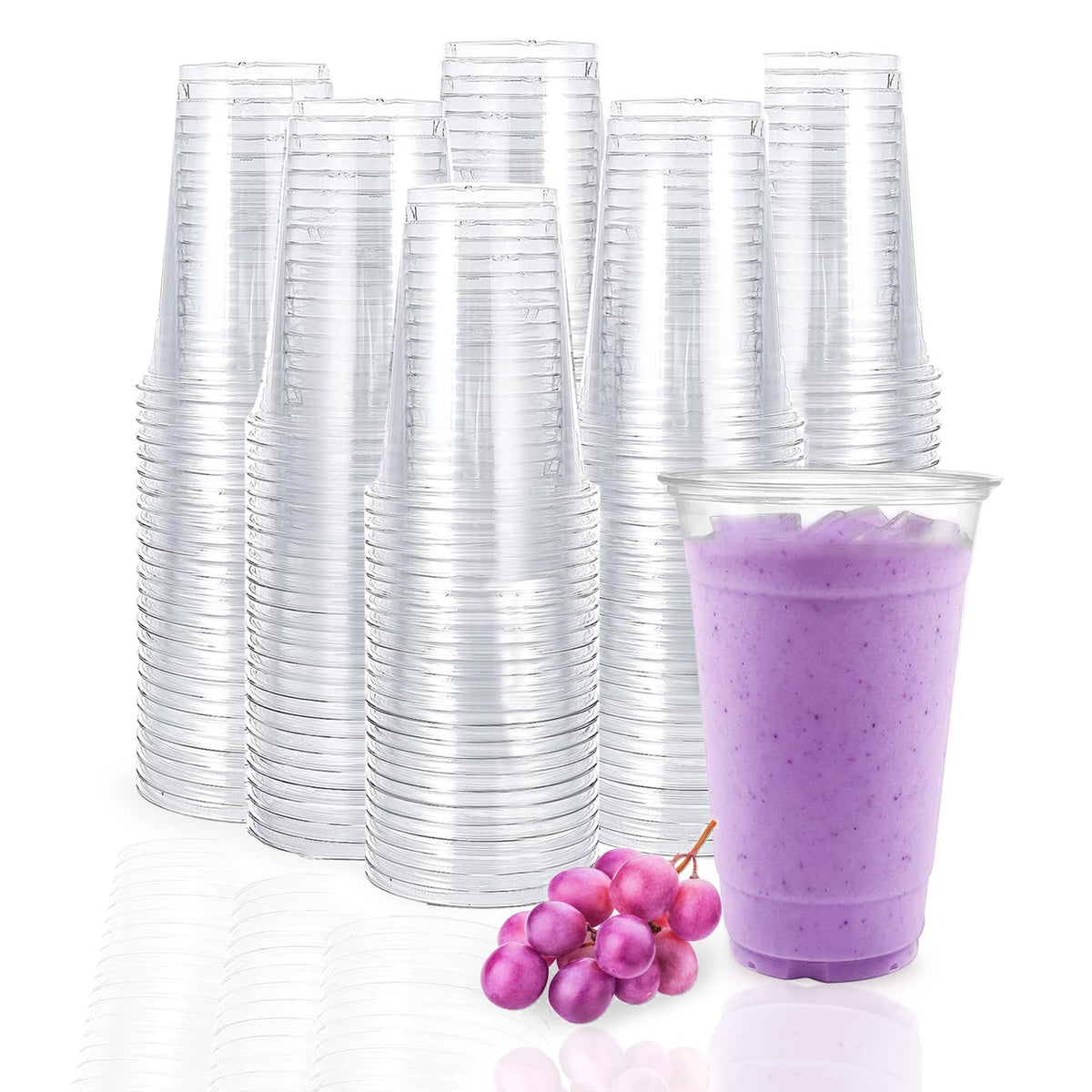 TashiBox 100 Count - 16 Ounce Plastic Cups, Ice Coffee Cups To Go - Crystal Clear PET Party Cups