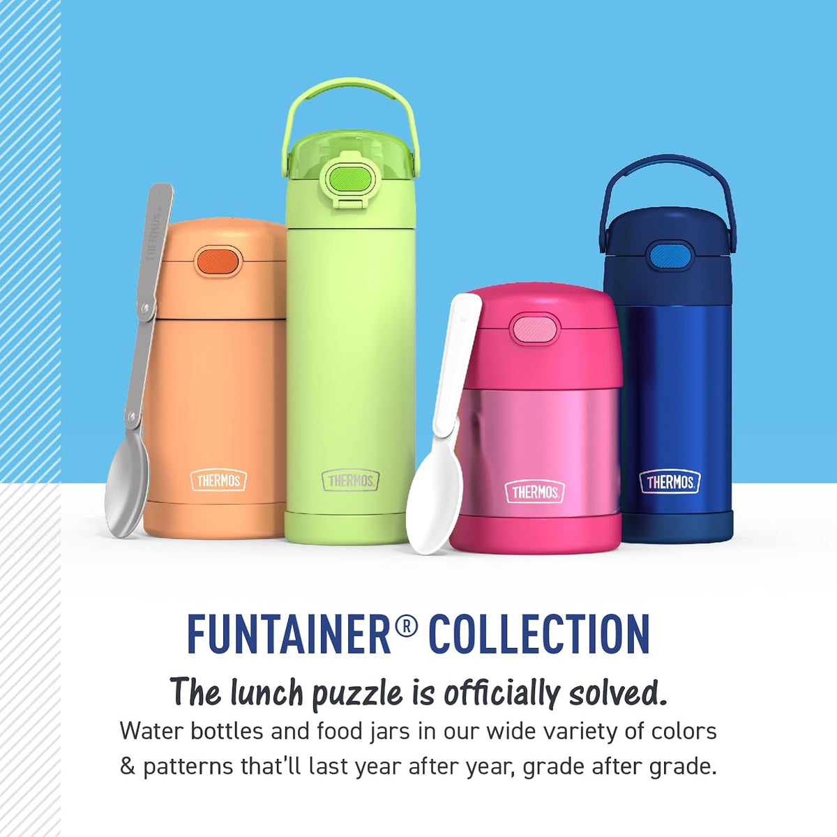THERMOS FUNTAINER Kids Food Jar with Spoon, 10oz, Navy