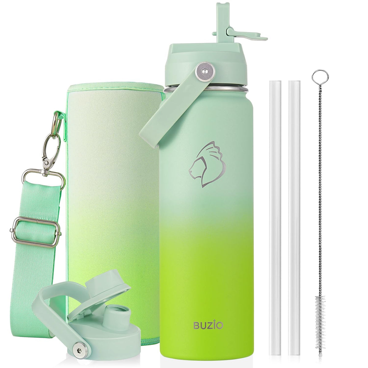BUZIO 64 oz Insulated Stainless Steel Water Bottle with Dust-proof Lids