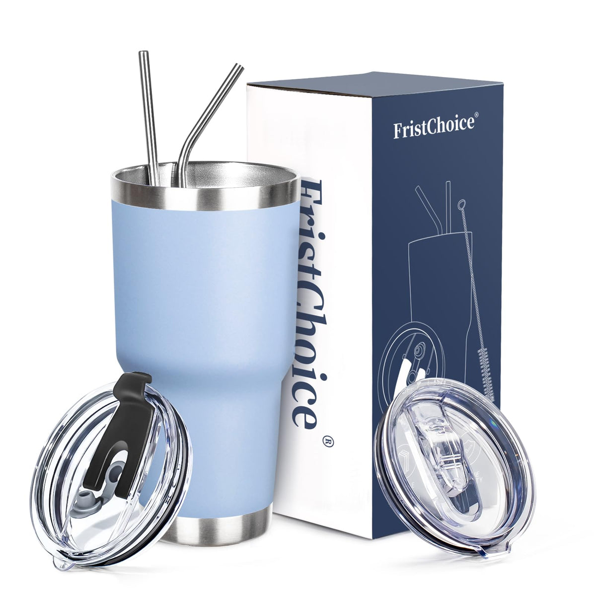 30 oz Tumbler with Lids and Straws Double Wall Insulated Tumbler Cup,Stainless Steel Leak-proof Thermal Coffee Tumbler Powder Coated Travel Mug for Cold and Hot Beverages,Silver