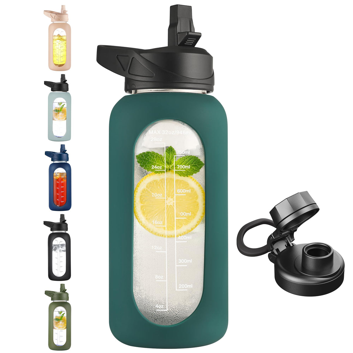 CIVAGO 64 oz Glass Water Bottle with Straw, Half Gallon Large Water Jug