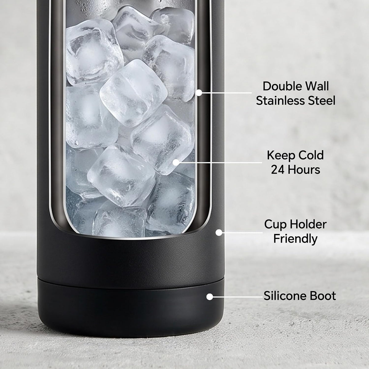 Fijinhom 18oz Insulated Stainless Steel Water Bottle, Wide Mouth Double Wall Vacuum, Silicone Straw, Sweat & Leak Proof, BPA Free Insulated Water Flask for Travel, Keep Cold 24h Hot 12h, Black