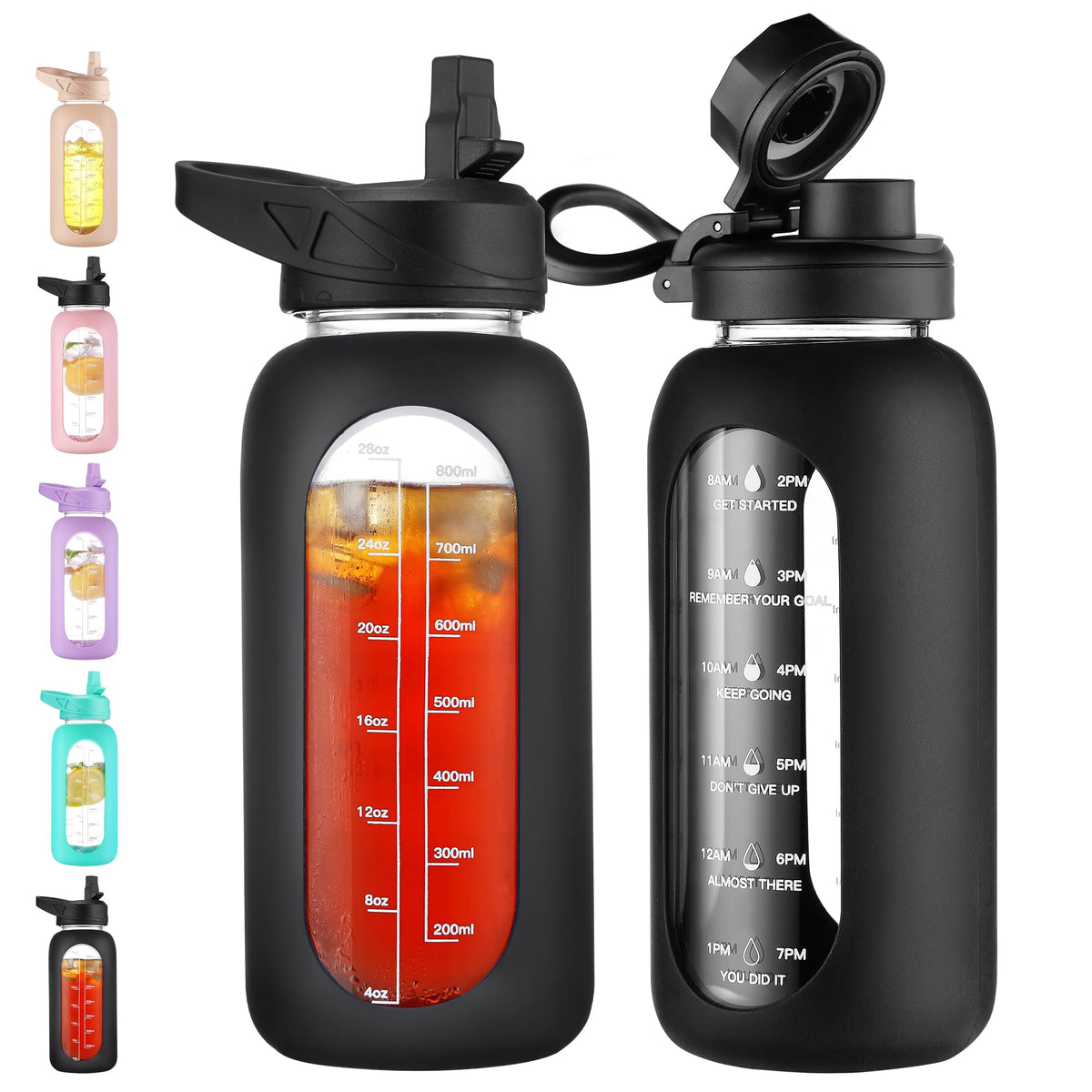 CIVAGO 64 oz Glass Water Bottle with Straw, Half Gallon Large Water Jug